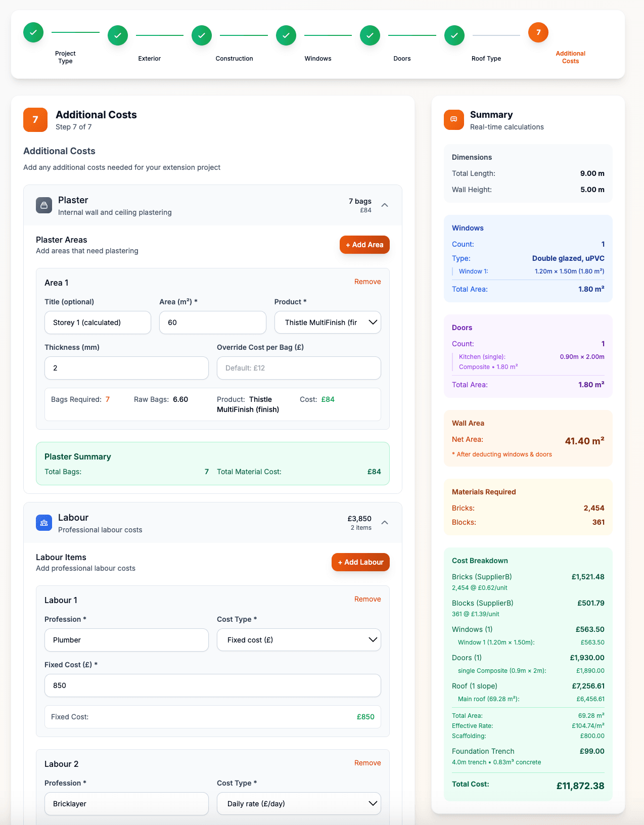 Overview of quotation steps and cost breakdown